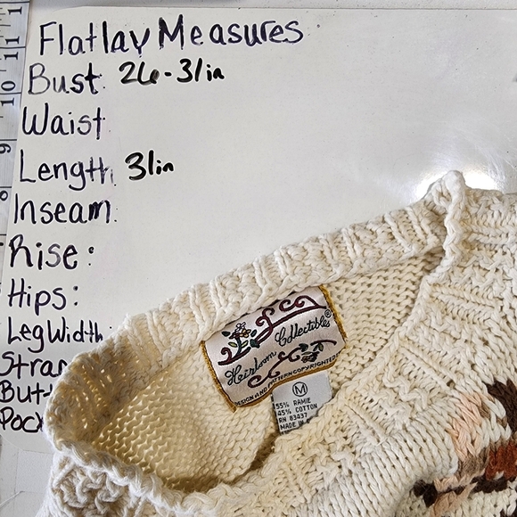 Vintage Heirloom Collections Creme And floral Chunky knit sweater | Sz Medium - Picture 9 of 9